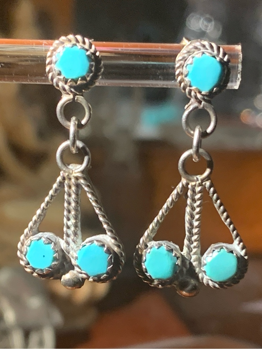 Vintage Zuni Petit Point Turquoise Dangle Earrings